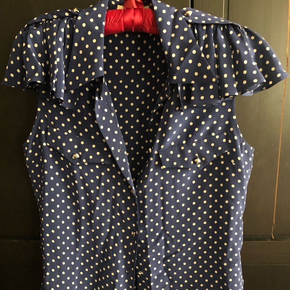 Like New! Polka dot silk blouse, ruffle epaulettes